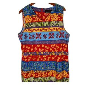 VTG 90s Sag Harbor‎ Sheath Dress Size 16 Colorful Floral Geometric Stripe Midi